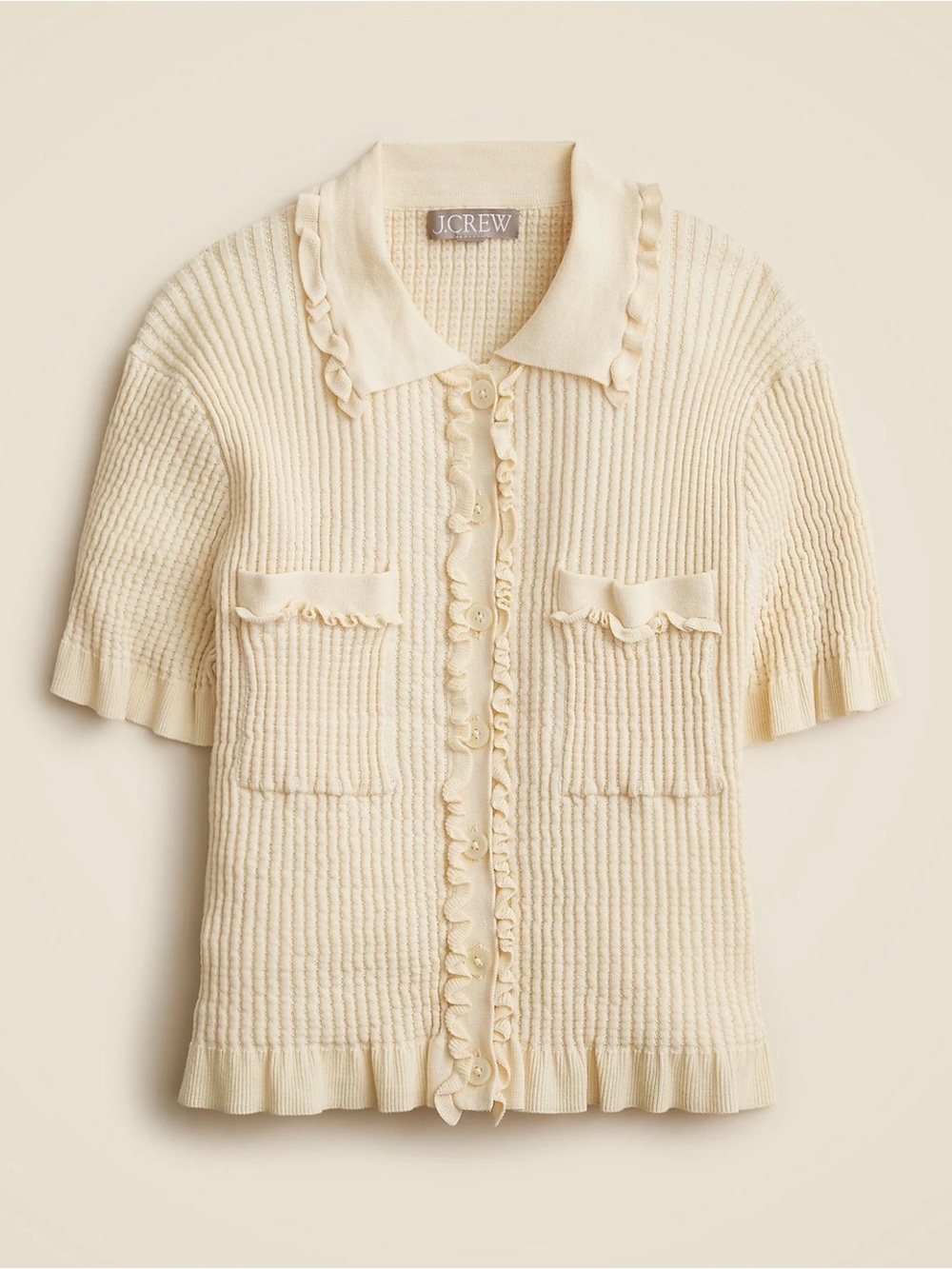 J.Crew Pointelle Ruffled Cardigan